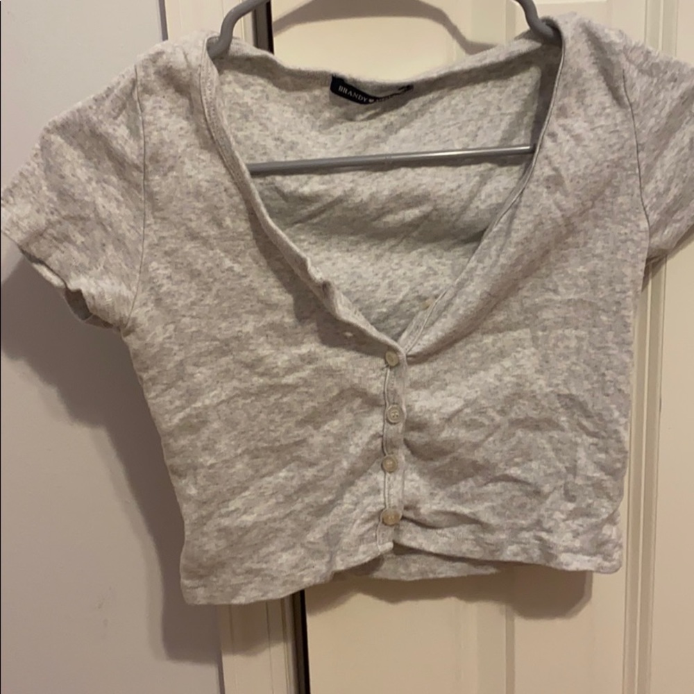 Gray button down cropped T shirt